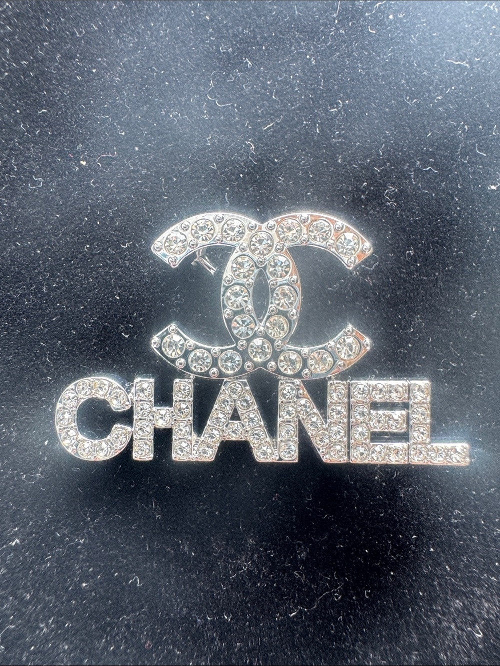 Brooch  Clear Crystal Double-C Logo and CHANEL Lettering Brooch - Silver tone